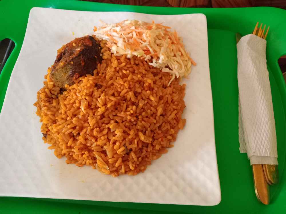 Jellof rice and fish with coleslaw image - Mobi Foods