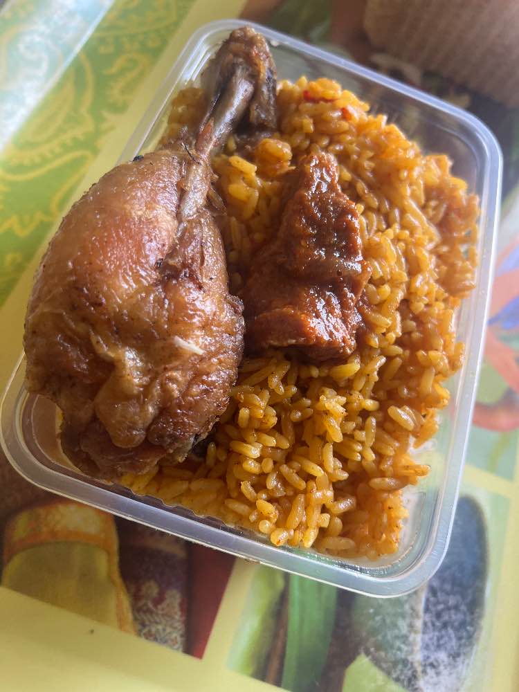 Jollof rice, meat and chicken image - mobifoods