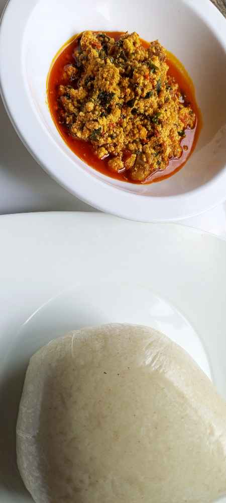 Semo with egwusi soup and 1 beef image - Mobi Foods