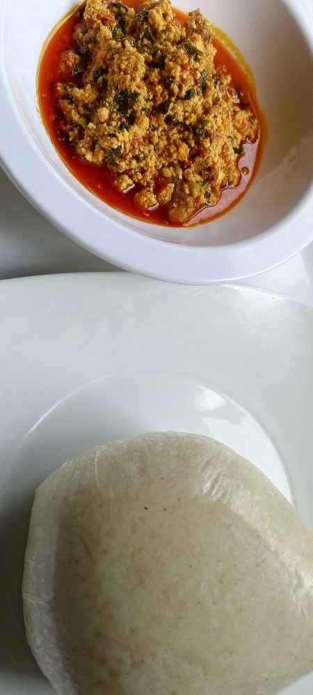 Semo with egwusi soup and 1 beef image - mobifoods