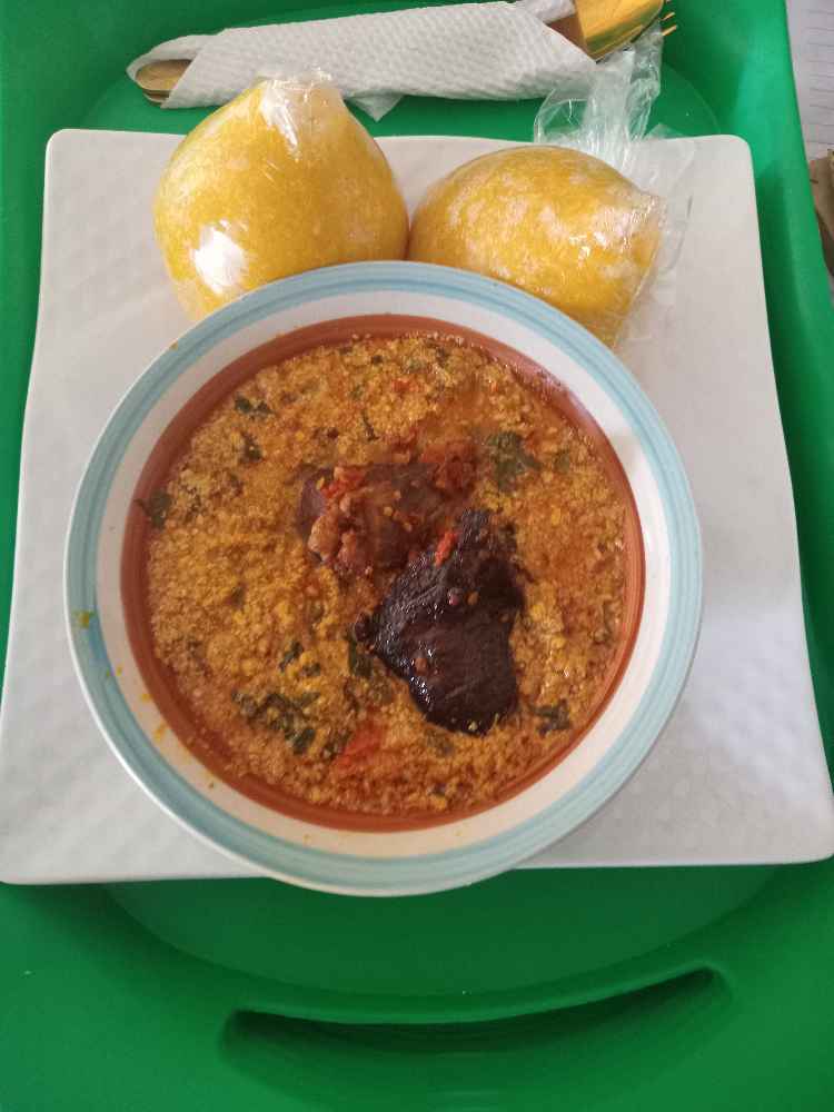 Eba,egusi soup and 2 beef image - Mobi Foods